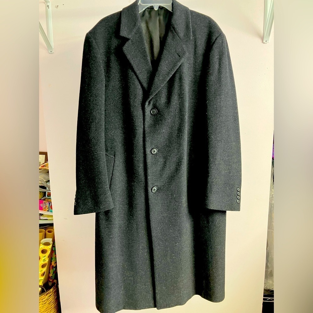 Men’s Wool Blend (80%) Overcoat, Size 40R, Dk Charcoal Gray, by Stafford